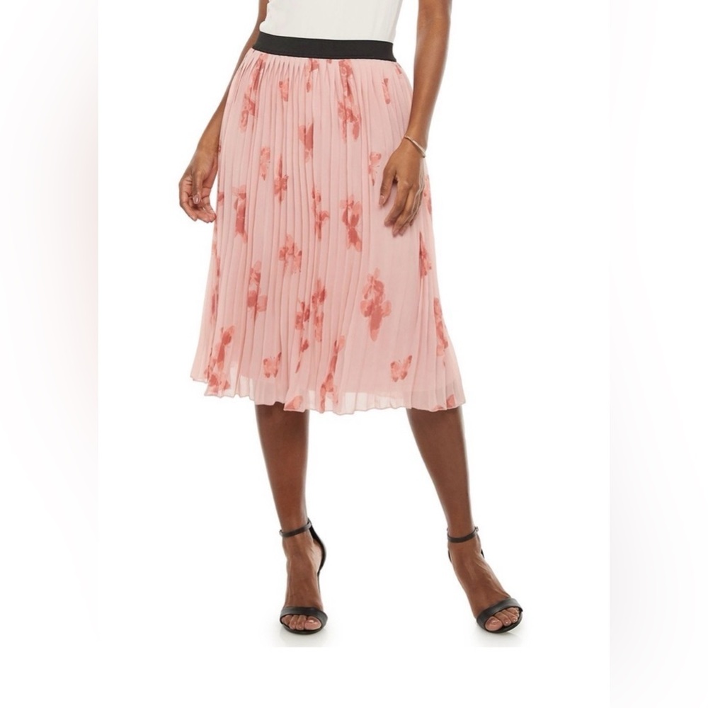 ELLE Pleated Floral Midi Skirt - Pink